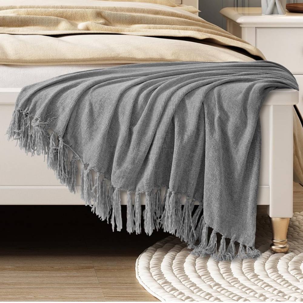 King Size 108” x 90” Cozy Gray Fringe Throw Blanket